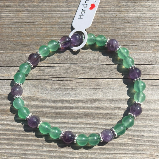 Aventurine and Amethyst Crystal Bracelet - 71/4”.