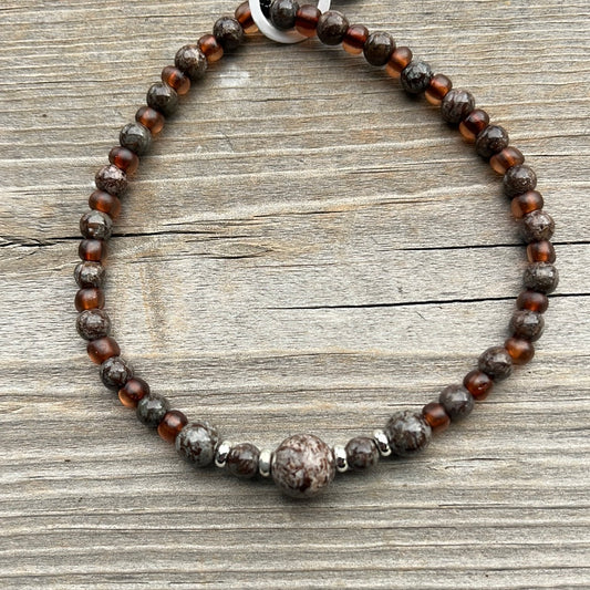 Obsidian Snowflake Crystal Bracelet - 7 3/4”