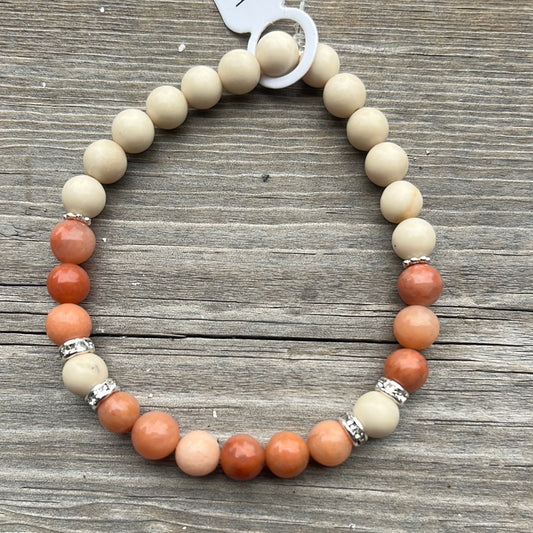 Pink Aventurine and white weathered crystal bracelet - 7”.