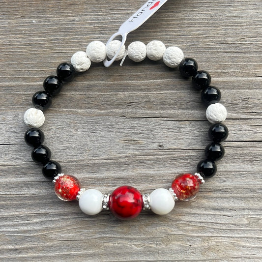 Red Turquoise , Shell, glow glass, agate and lava stone crystal bracelet - 6 3/4”