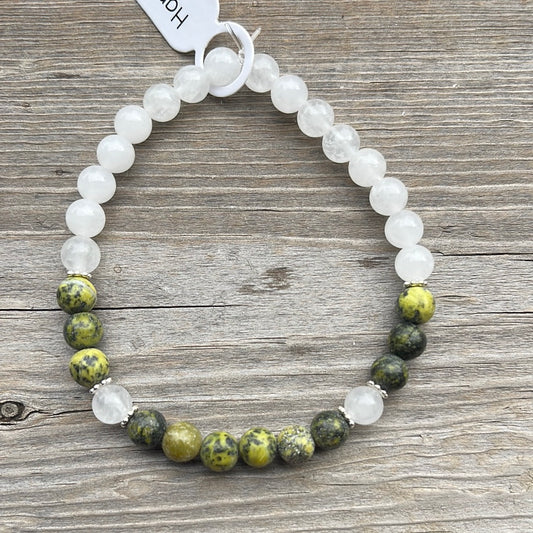 Grass turquoise and white jade crystal bracelet - 7.5”.