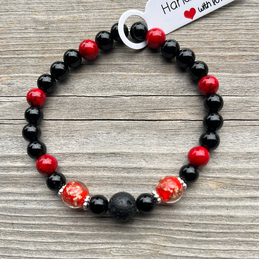 Lava Stone, Agate, Glow in the dark glass and Red Turquoise- 7”.