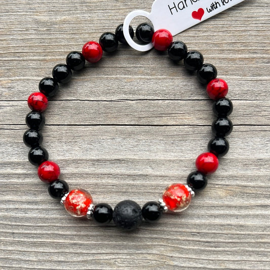 Lava Stone, Agate, Glow in the dark glass and Red Turquoise- 7”.