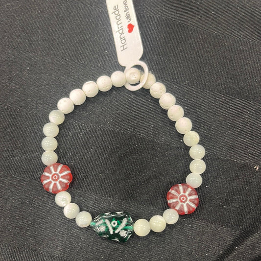 Mother of Pearl and lava stone crystal Christmas bracelet - 7.5”
