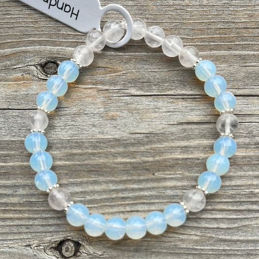 Opal and Rose Quartz Crystal Bracelet - 7”