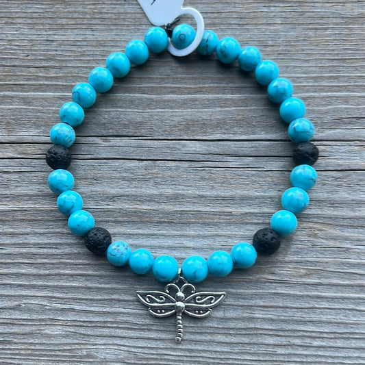 Turquoise and Lava stone crystal bracelet - 7.5”