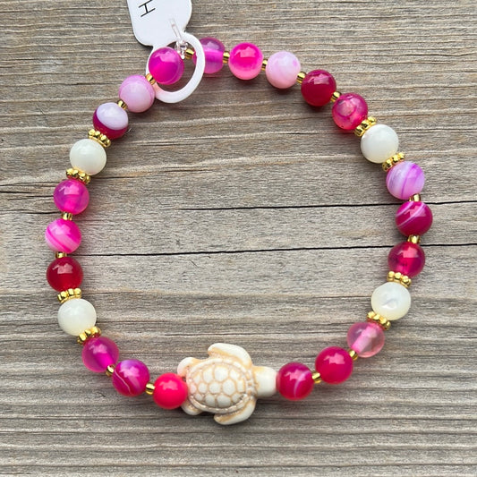 Agate, mother of pearl and turquoise turtle crystal bracelet - 7” turtle