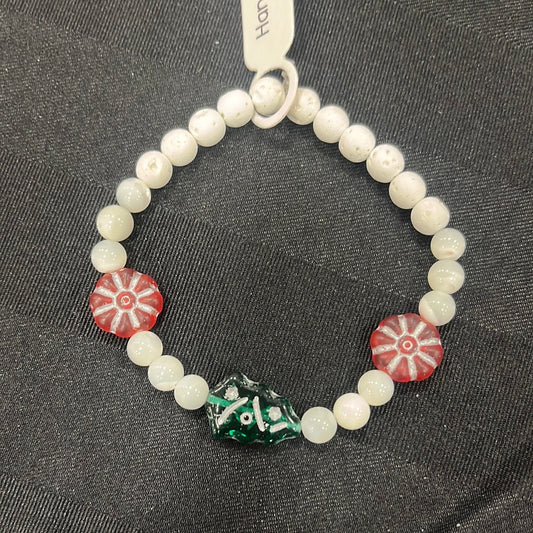 Mother of Pearl and lava stone crystal Christmas bracelet - 7” Christmas tree