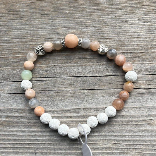 Sunstone and Lava Stone Crystal Bracelet - 7” hearts