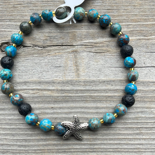 Chrysocolia and lava stone crystal bracelet - 7.5