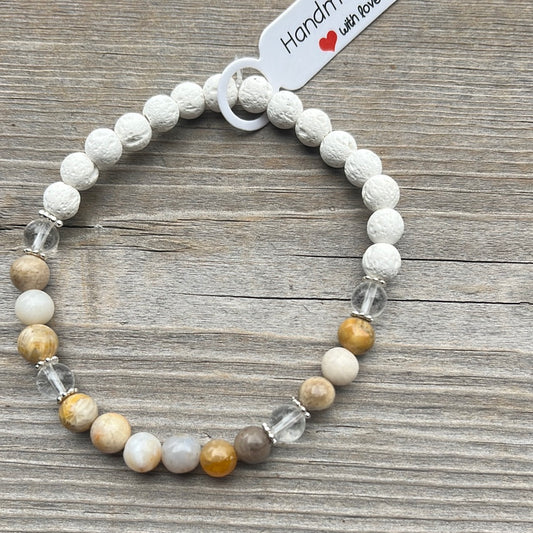 Chrysanthemum, Clear Quartz and lava stone - 7.5”