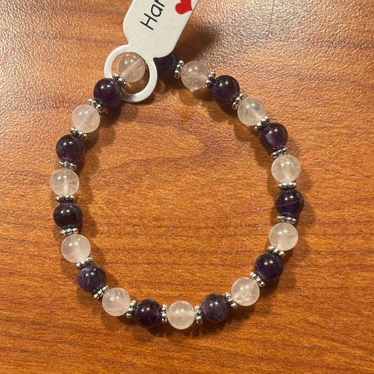 Amethyst and Rose Quartz crystal bracelet - 6.5”