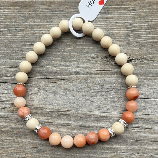 Pink Aventurine and white weathered crystal bracelet - 7.5”