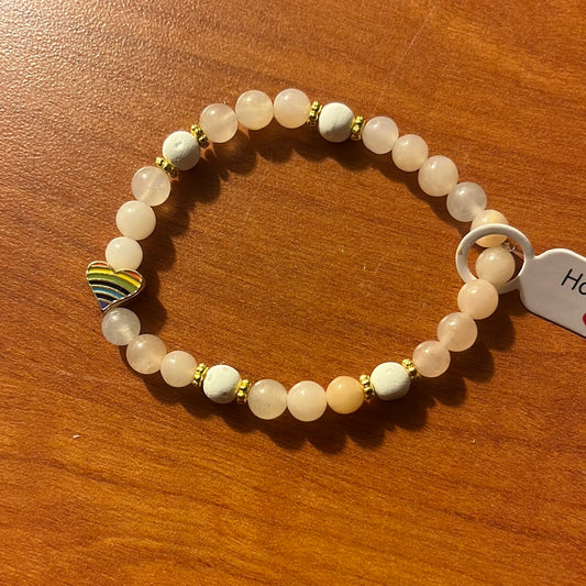 Pink Opal and lava stone crystal bracelet - 7” - pride heart