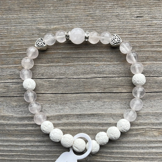 Rose Quartz and Lava Stone Crystal Bracelet- 7”