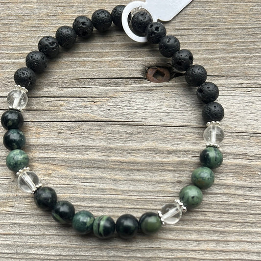 Kambaba, clear quartz and lava stone - 7.5”.