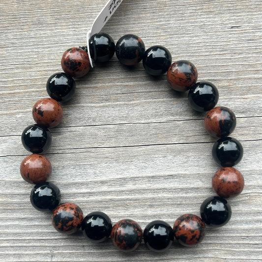 Mahogany Obsidian and Agate Crystal bracelet - 7 3/4”