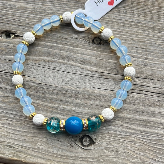 Agate, Glow Glass, Lava Stone and Opal Crystal Bracelet - 7.5”
