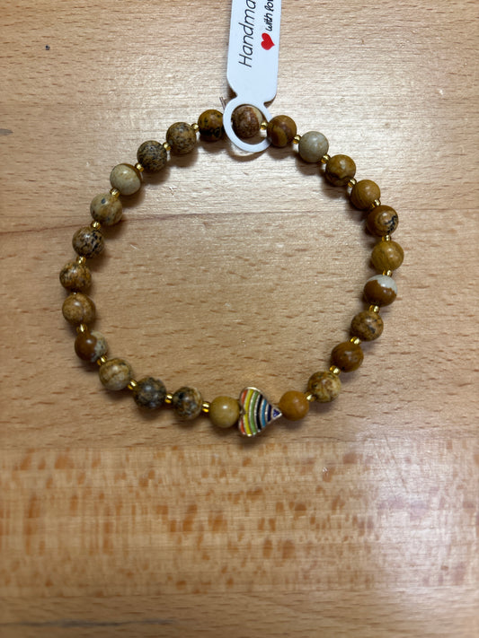 Picture jasper crystal bracelet - 7.5” pride heart