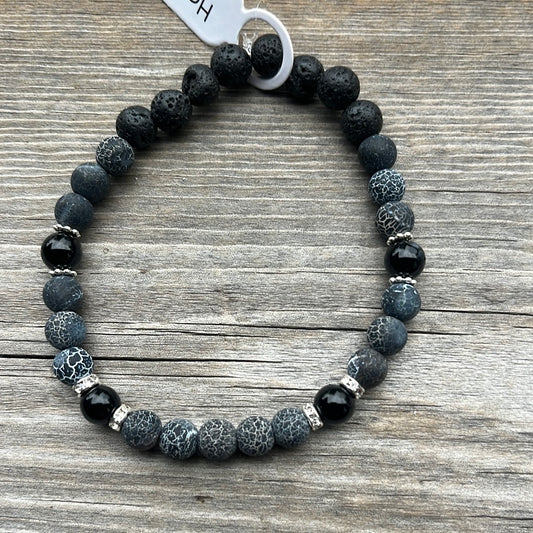 Weathered Agate, Black Agate and Lava Stone - 7”