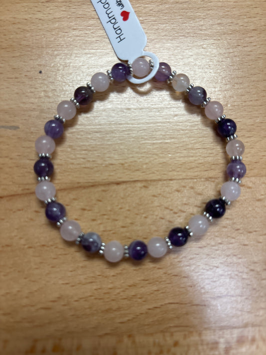 Rose quartz and amethyst crystal bracelet - 7.5”