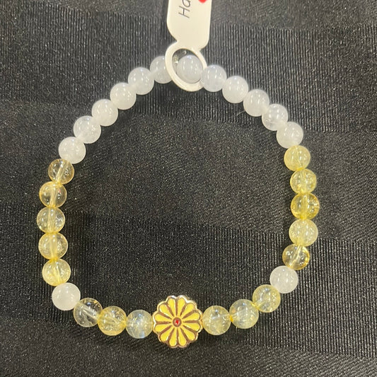 Citrine and White Jade Crystal Bracelet - 7.5”