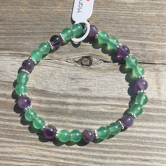Aventurine and Amethyst Crystal Bracelet - 7”
