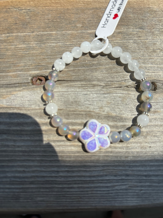 Grey agate and white jade crystal bracelet - 7”.