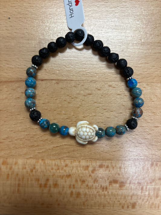 Chrysocolla and lava stone crystal bracelet - 7.5” turtle