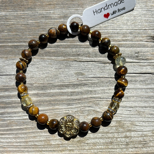 Tiger eye and citrine crystal bracelet - 7.5”