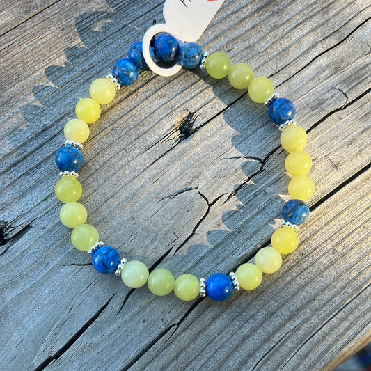 Lemon Jade and Blue Marble crystal bracelet - 7”