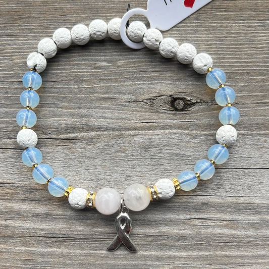 Rose Quartz, Lava Stone and Opal Crystal Bracelet -7.5”. Cancer