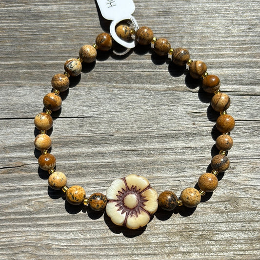 Picture Jasper crystal bracelet - 7.5” beige flower