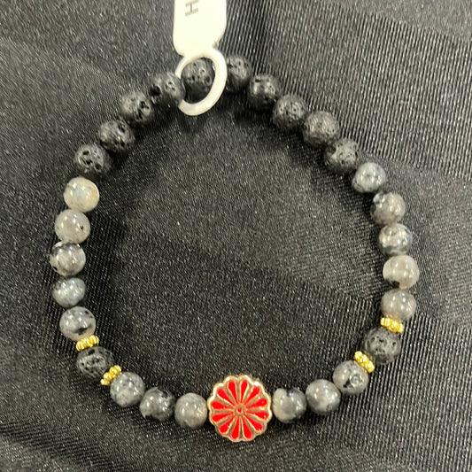 Labradorite and Lava Stone Crystal Bracelet - 7.5”.