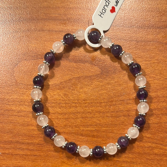 Amethyst and Rose Quartz crystal bracelet - 7.5”