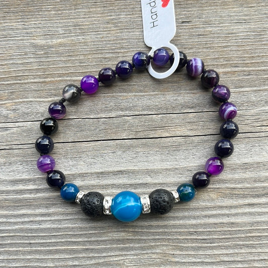 Agate and Lava Stone Crystal Bracelet - 7”