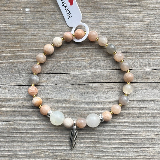 Sunstone crystal bracelet - 7”. Feather