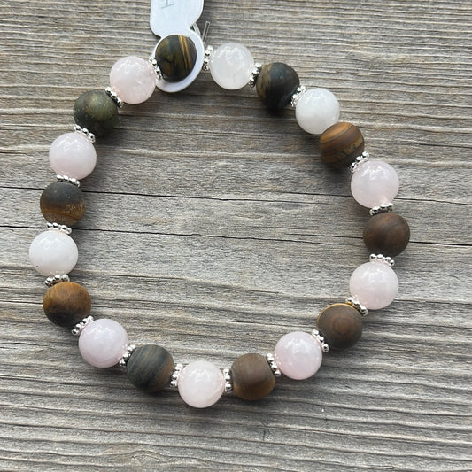 Rose Quartz and Tiger Eye Crystal Bracelet-71/4”.