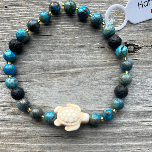 Chrysocolia, Lava Stone and Turquoise Turtle - 7”. Turtle