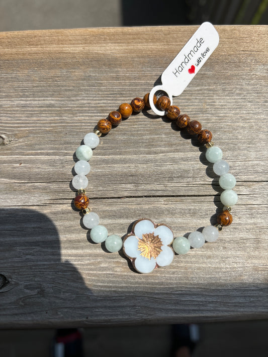 Aquamarine and elephant jasper crystal bracelet- 7.5”