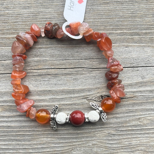 Mookaite, Lava Stone and Carnelian Crystal Bracelet - 7” wings