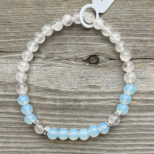 Opal and Rose Quartz Crystal Bracelet - 7.5”