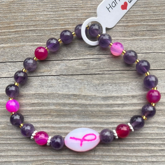 Amethyst and Agate Crystal Bracelet - 7” breast cancer