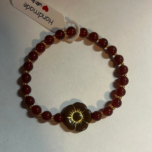 Carnelian crystal bracelet - 7” deep red flower