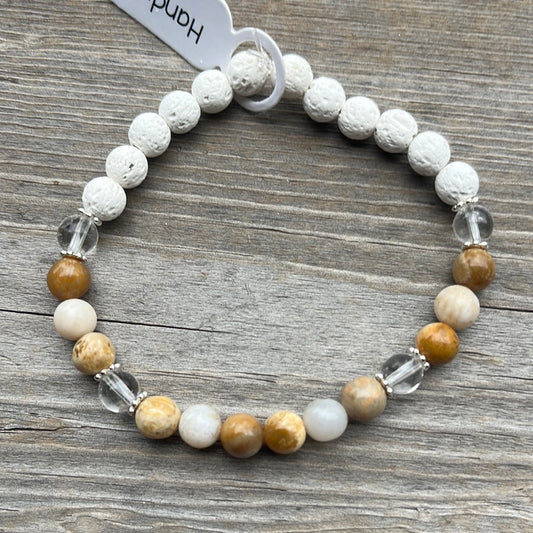Chrysanthemum, Clear Quartz and lava stone - 7”.
