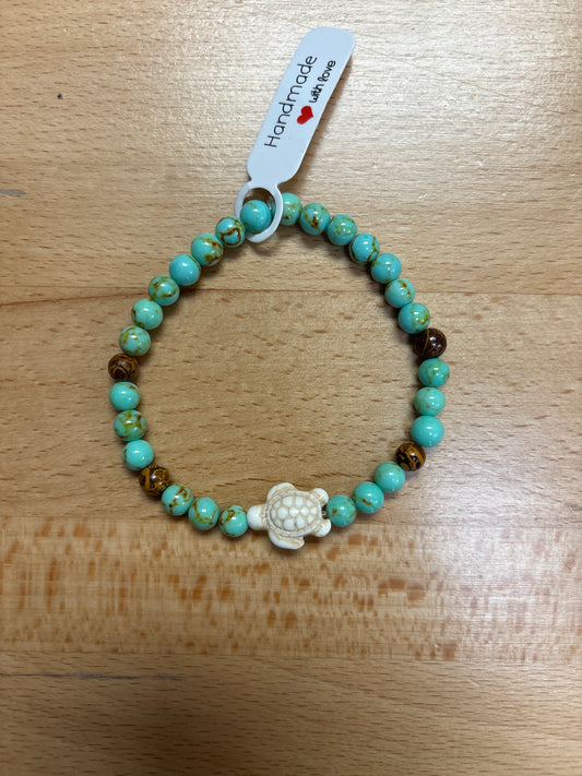 Turquoise and elephant jasper crystal bracelet- 7.5” turtle