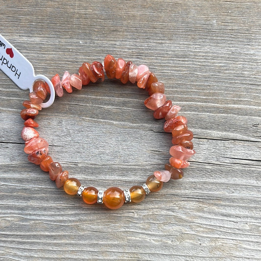 Carnelian and Agate Crystal Bracelet - 7”