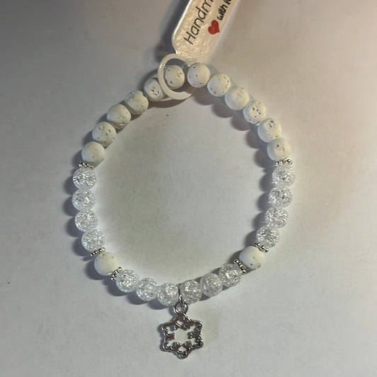 Quartz and lava stone crystal bracelet - 7” snowflake
