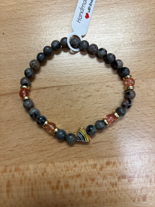 Glaucophane and pink quartz crystal bracelet - 7.5” pride heart