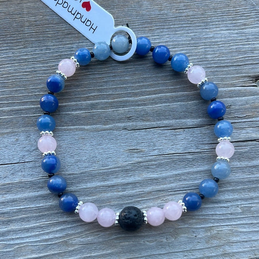 Rose Quartz, Lava Stone and Aventurine Crystal Bracelet - 7.5”.